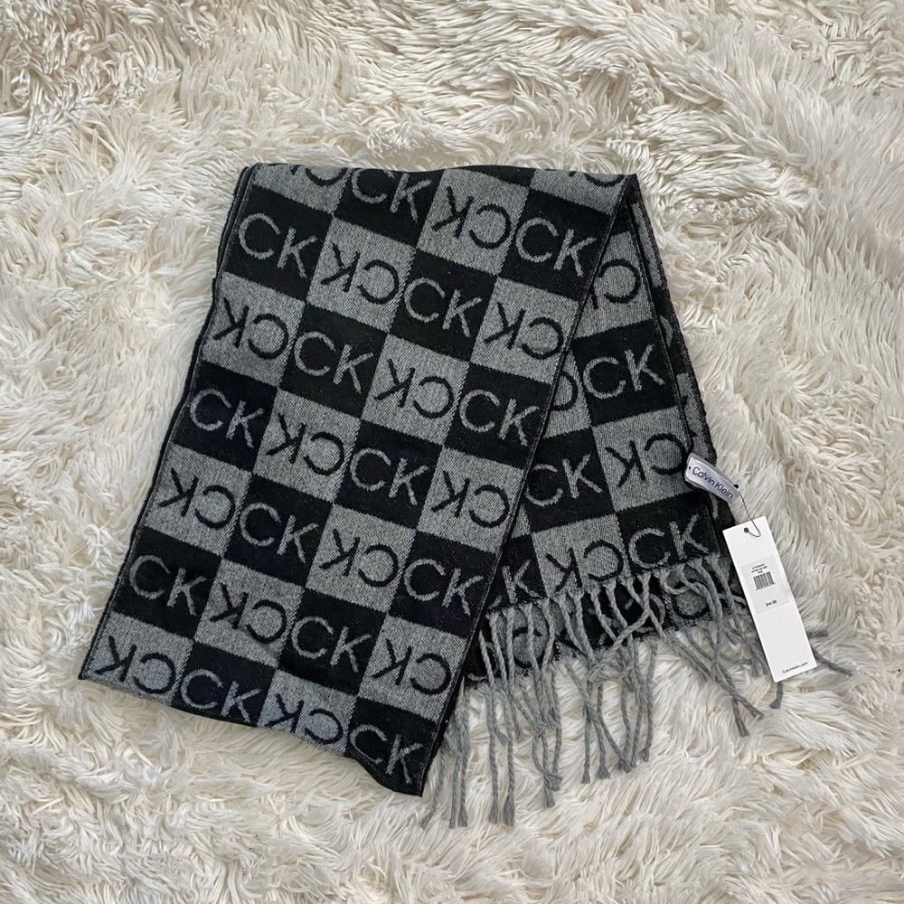 Calvin Klein Heather Grey Monogram Scarf